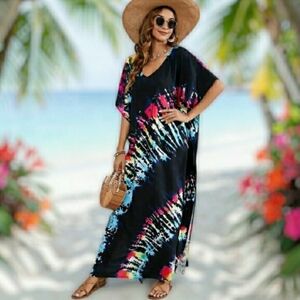 Kaftan Tie Dye Dress Maxi Cover Up Cool 1X NEW 🌞 LAST 1 🌈